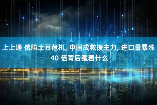 上上通 俄陷土豆危机, 中国成救援主力, 进口量暴涨 40 倍背后藏着什么